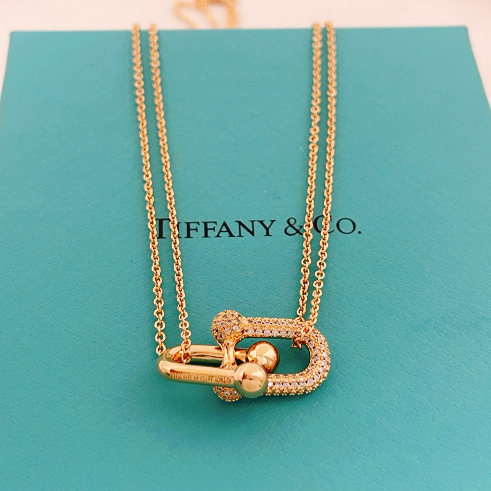 Tiffany & Co. Rose gold double-chain diamond-encrusted double U necklace